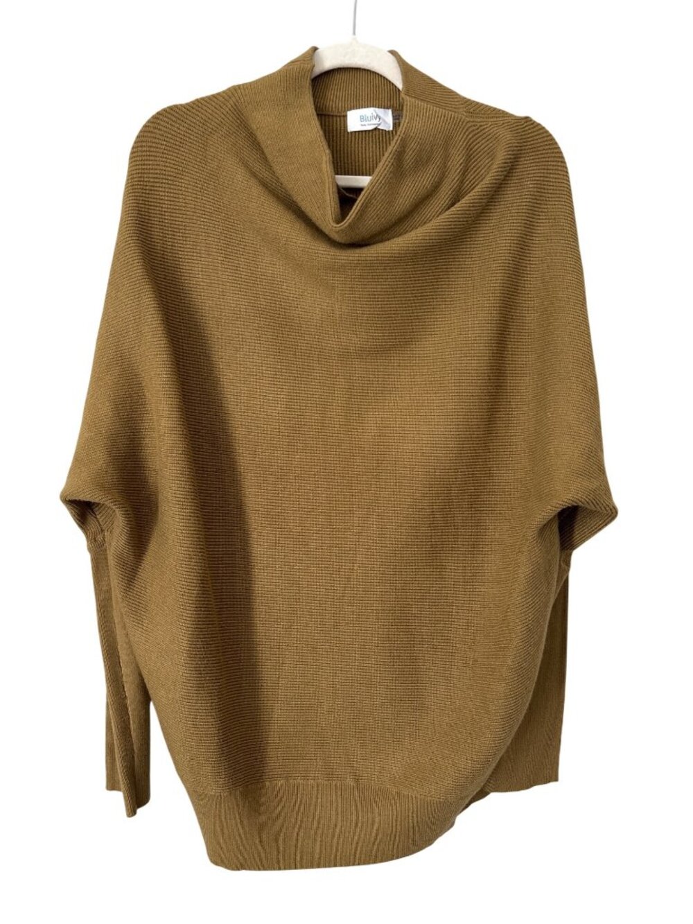 Bluivy Sweater Size M/L Slouch Neck Dolman Sleeve Ribbed Knit Cozy Green Yellow